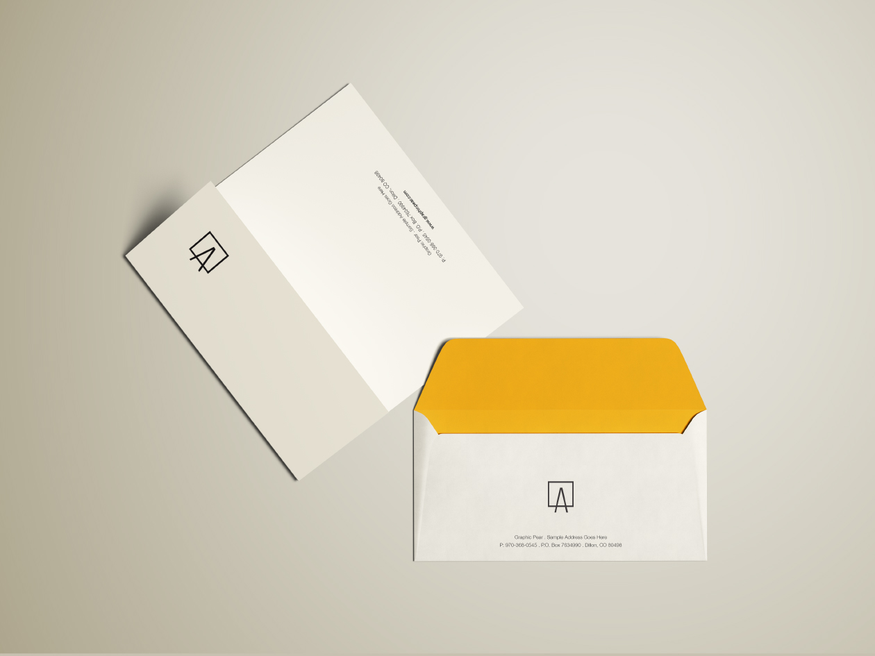 简约风企业信封＆信纸设计图样机模板 Envelope & Letterhead Mockup插图