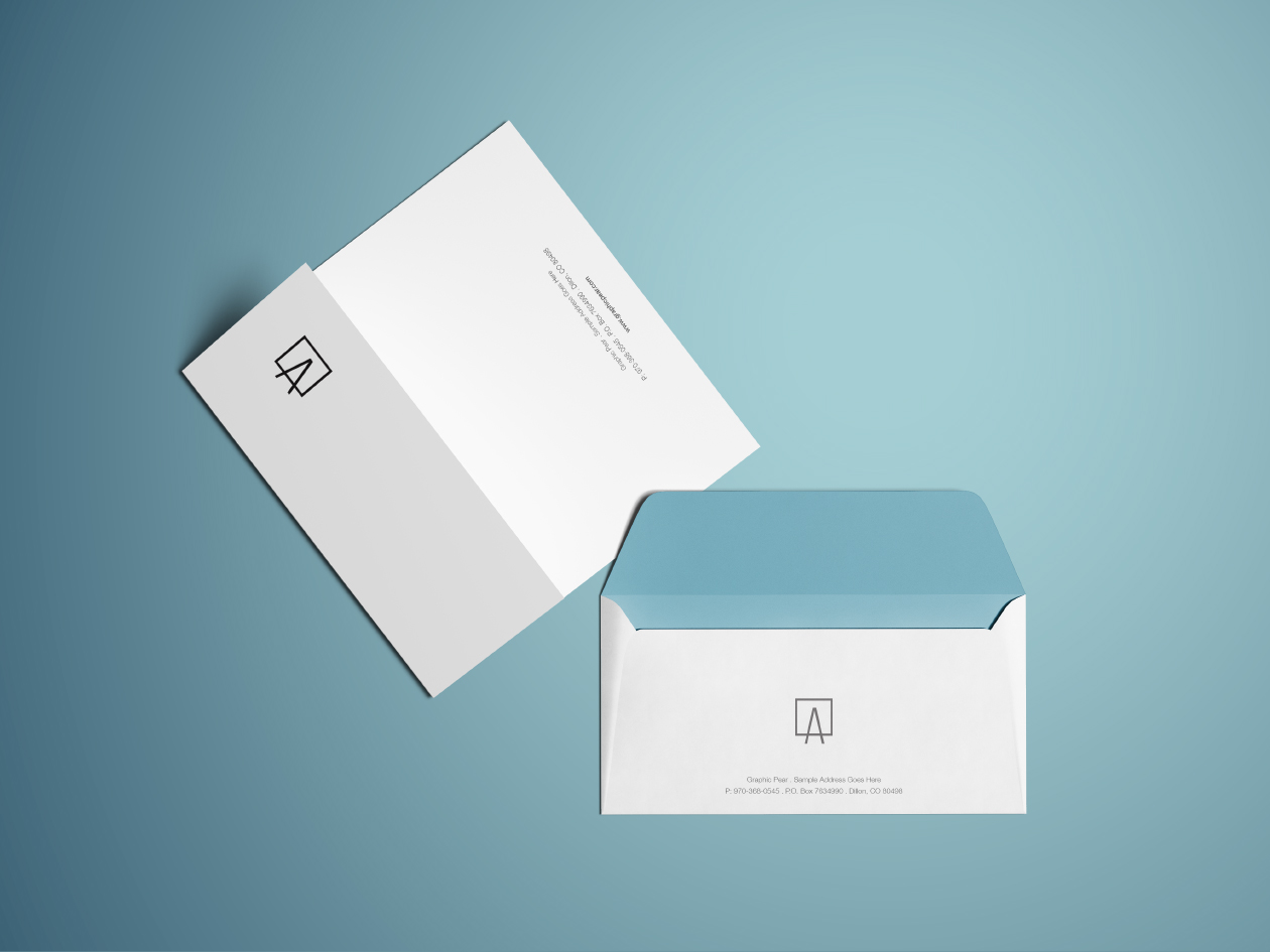 简约风企业信封＆信纸设计图样机模板 Envelope & Letterhead Mockup插图(1)