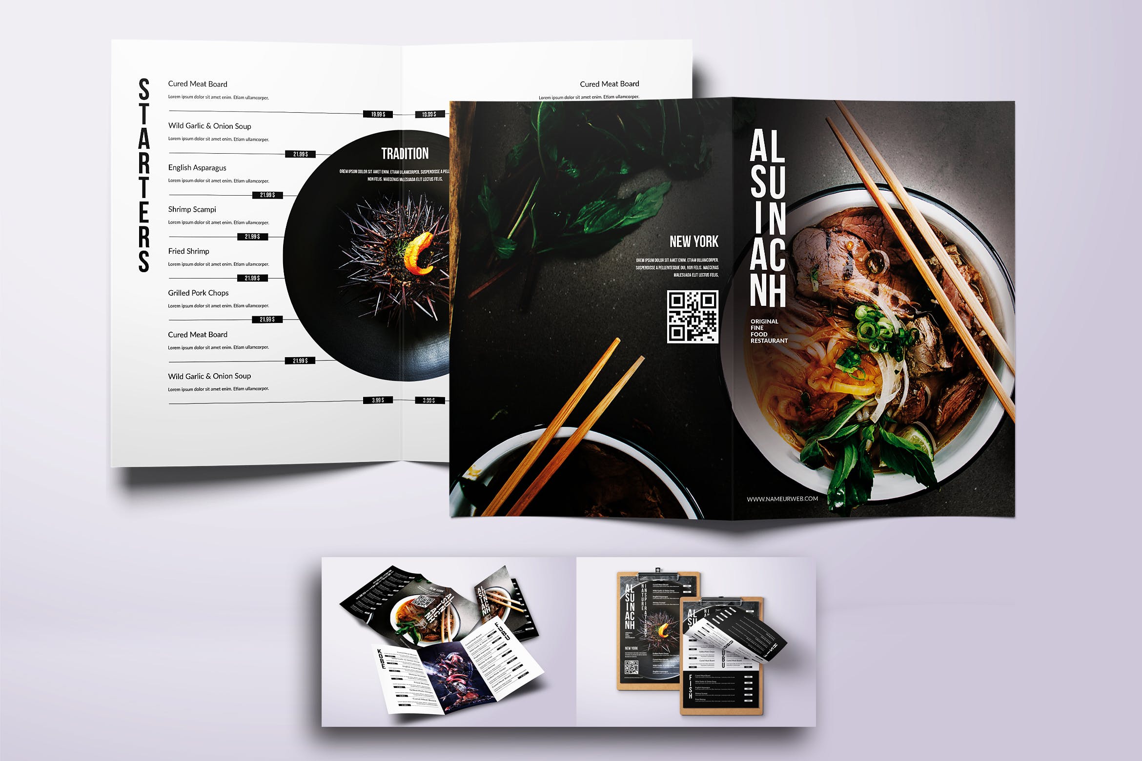 亚洲美食餐馆菜单设计模板合集 Asian Cuisine Elegant Food Menu Bundle插图