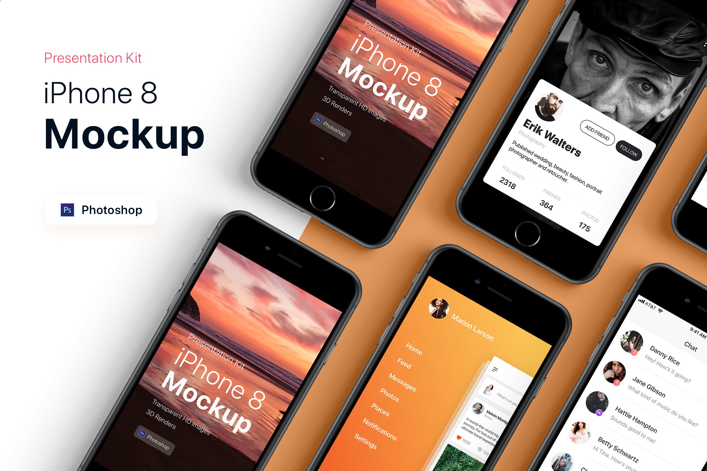 APP界面设计截图预览iPhone 8手机样机模板v3 Presentation Kit#8211; iPhone showcase Mockup