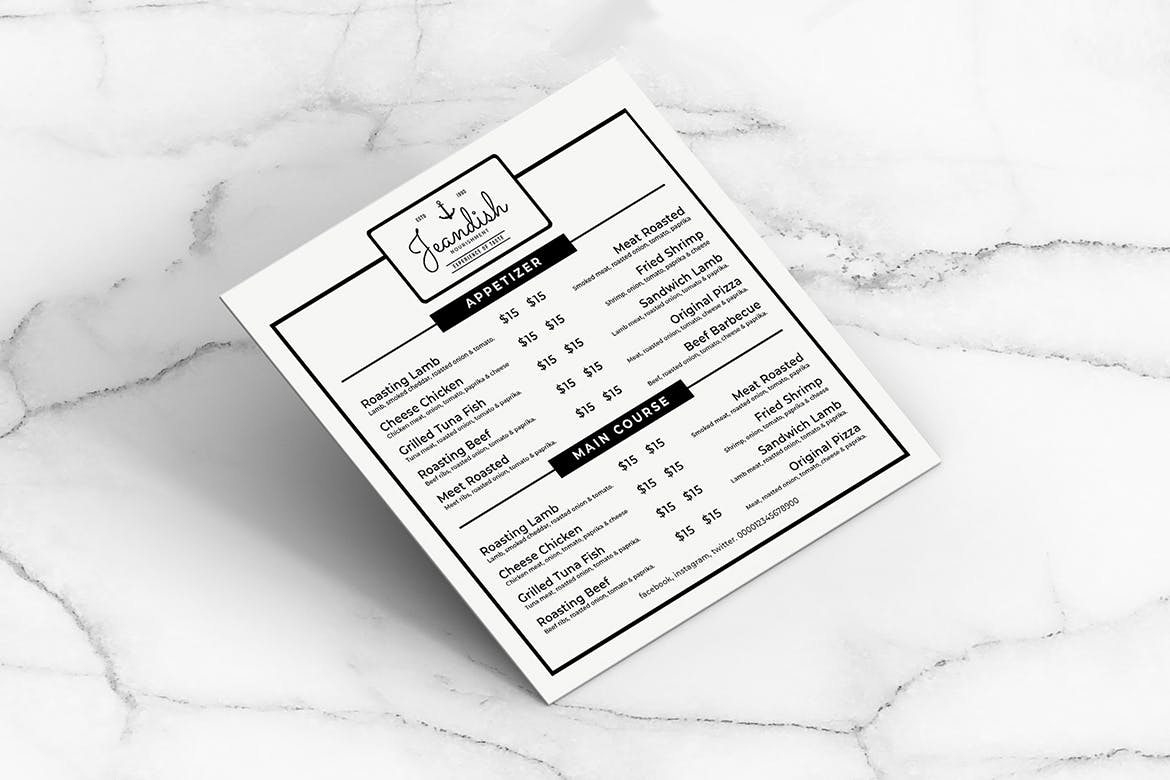 黑白配色西餐素材库精选菜单模板v08 Square Food Menu. 08插图(1)