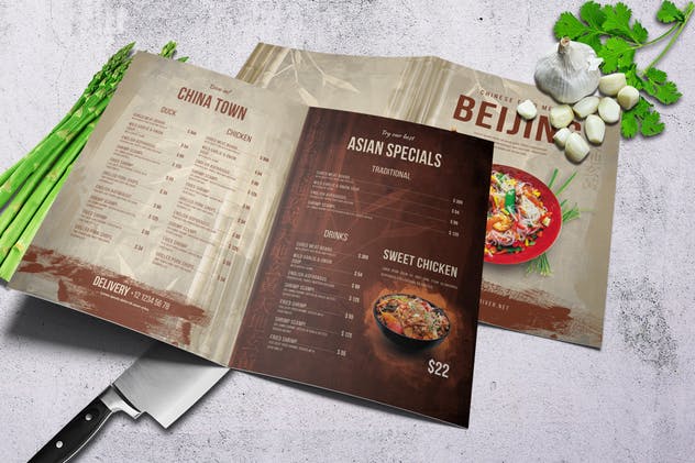 中餐厅食品菜单模板 Chinese A4 & US Letter Bifold Food Menu插图(1)