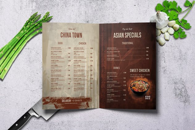 中餐厅食品菜单模板 Chinese A4 & US Letter Bifold Food Menu插图(2)