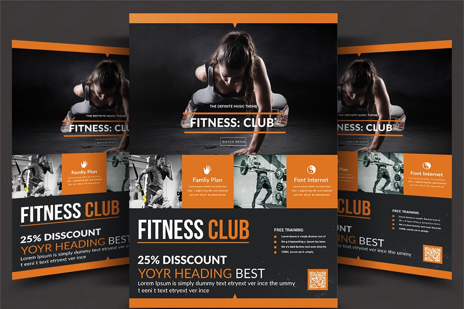 健身俱乐部宣传传单设计模板 Fitness Flyer插图