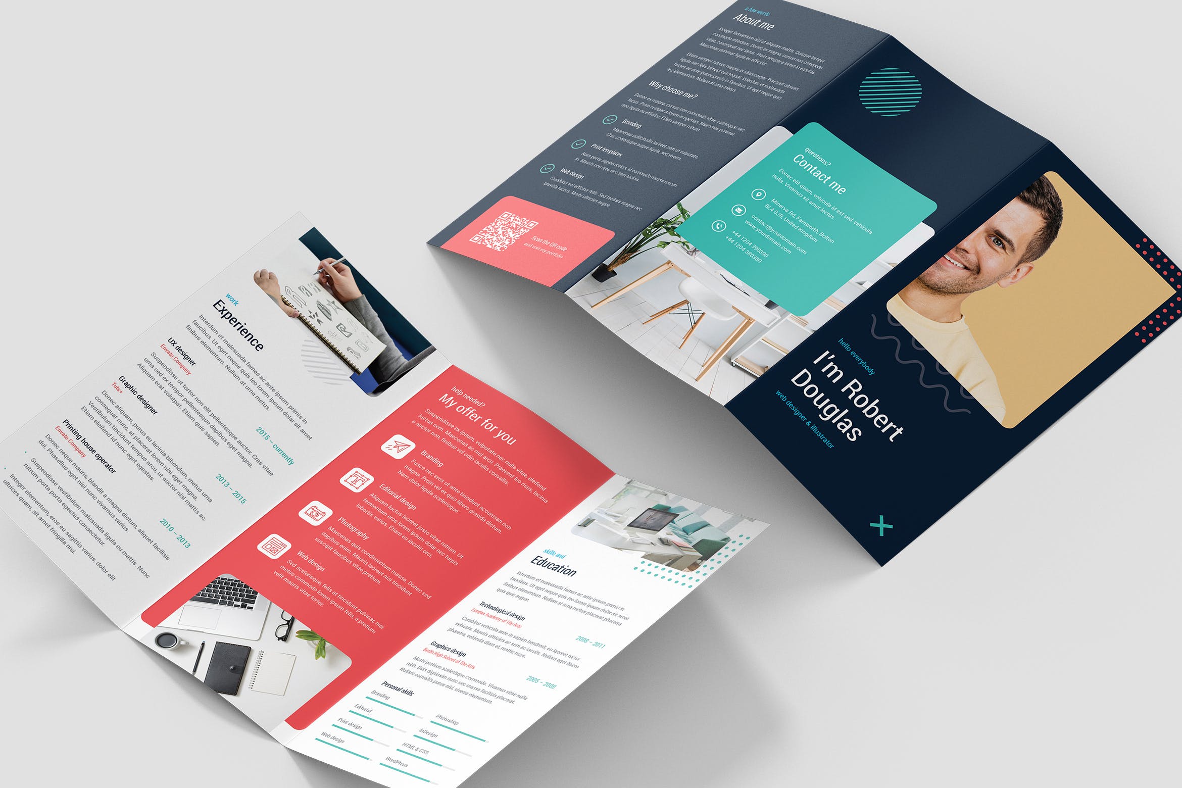 竖版印刷三折页创意素材库精选简历模板 Brochure – Resume Tri-Fold插图