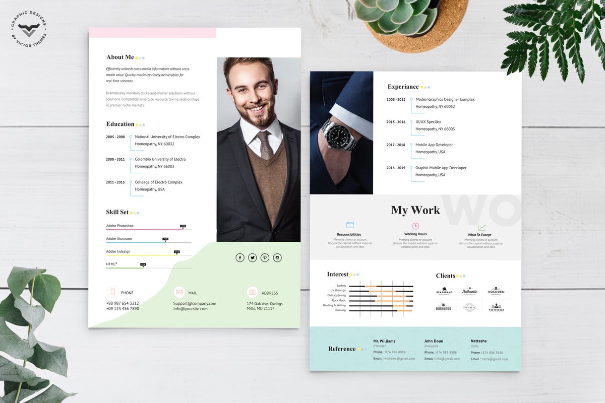 创意平面设计师个人简历模板下载 Graphic Designer CV Template插图