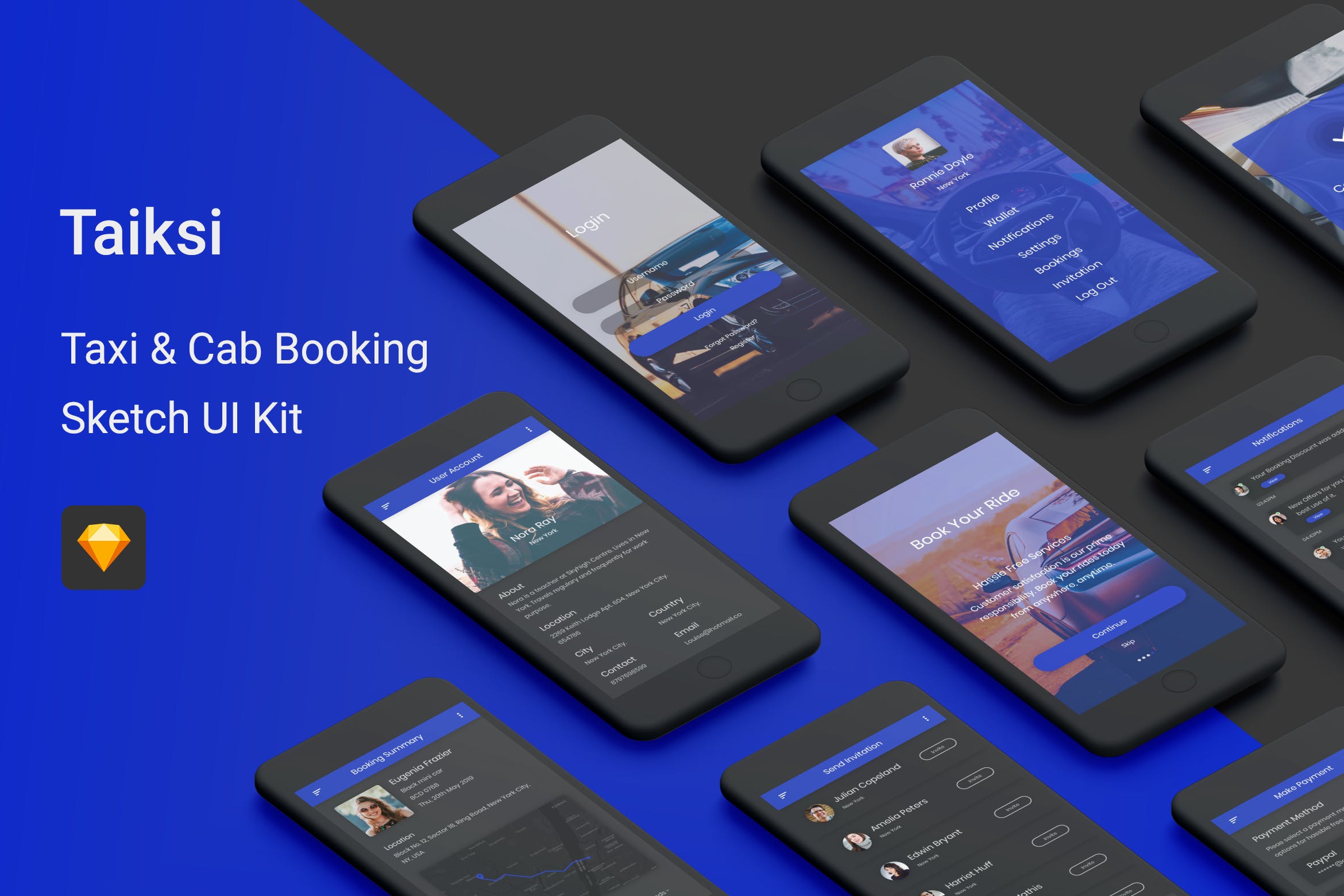 出租车打车APP应用UI界面设计Sketch模板 Taiksi – Taxi & Cab Booking Sketch UI Kit插图