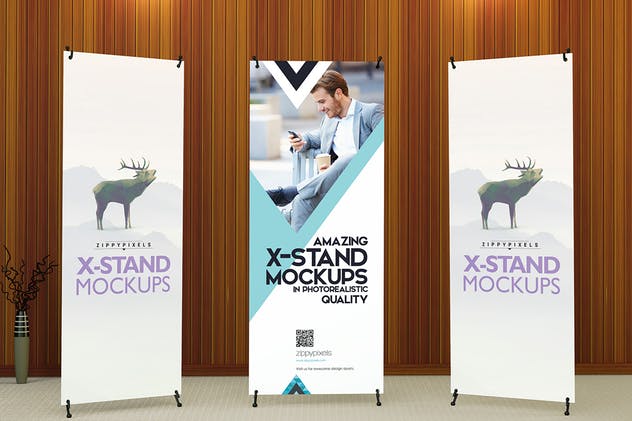 易拉宝展架广告Banner样机模板 Realistic X-Banner Mockups插图(4)