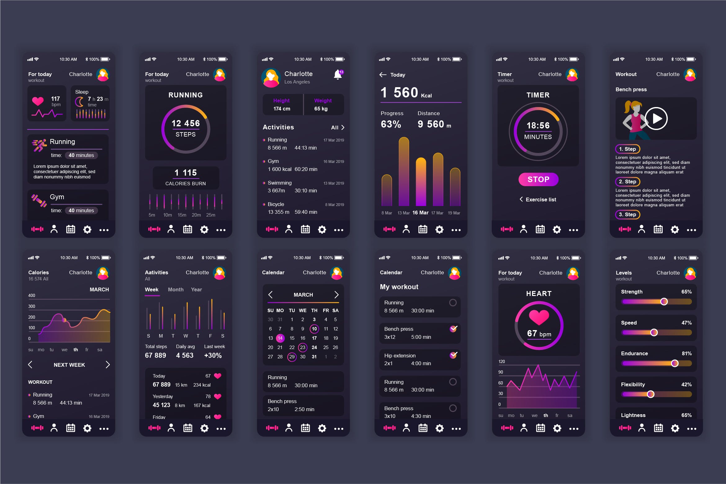 健身APP应用用户交互界面UI设计套件 Fitness Mobile App UX and UI Kit插图