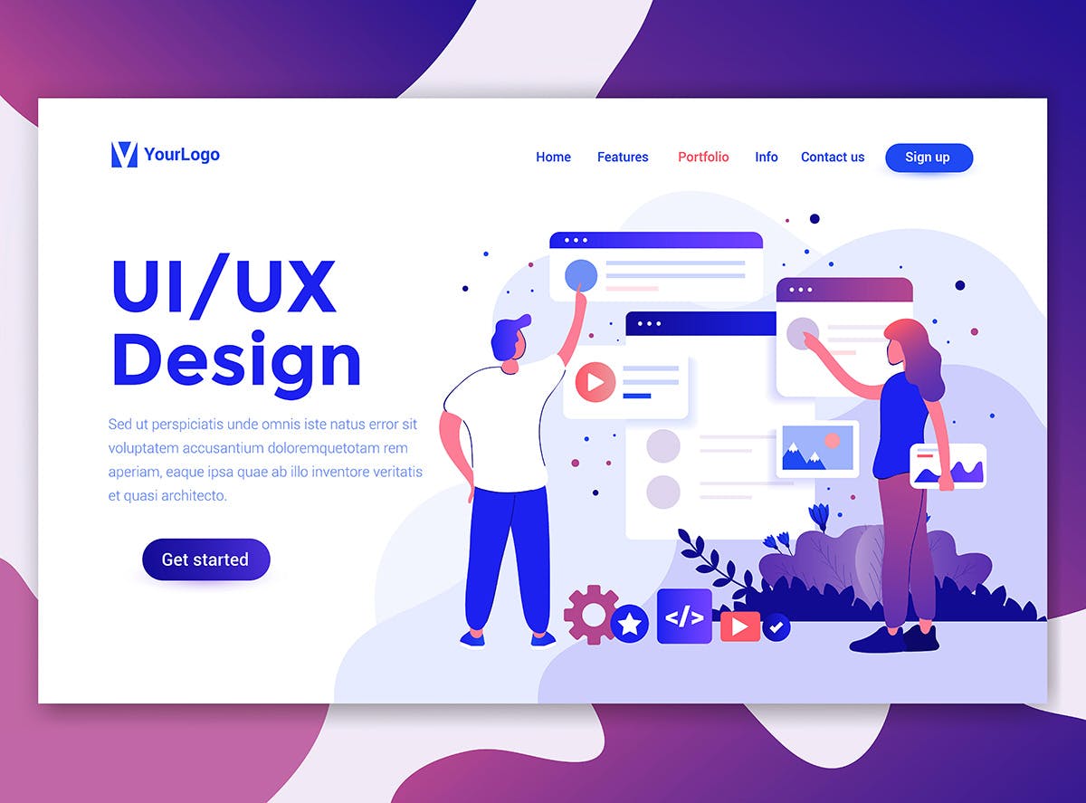 现代扁平化设计风格网站&APP设计素材库精选概念插画合集 Landing page templates kit插图(10)
