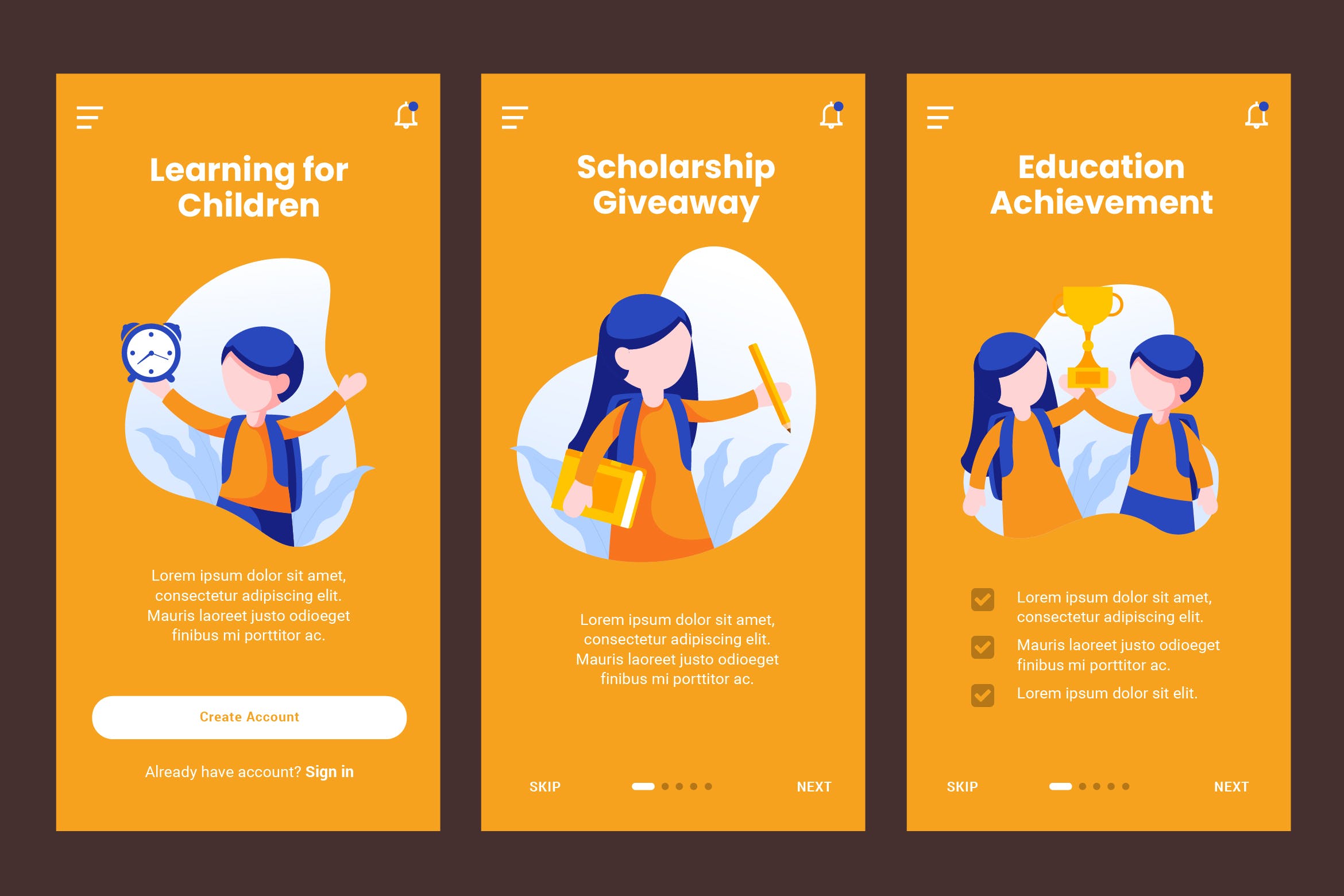儿童教育人物插画APP引导页启动页设计模板 Onboarding Screen For Children Education Template插图