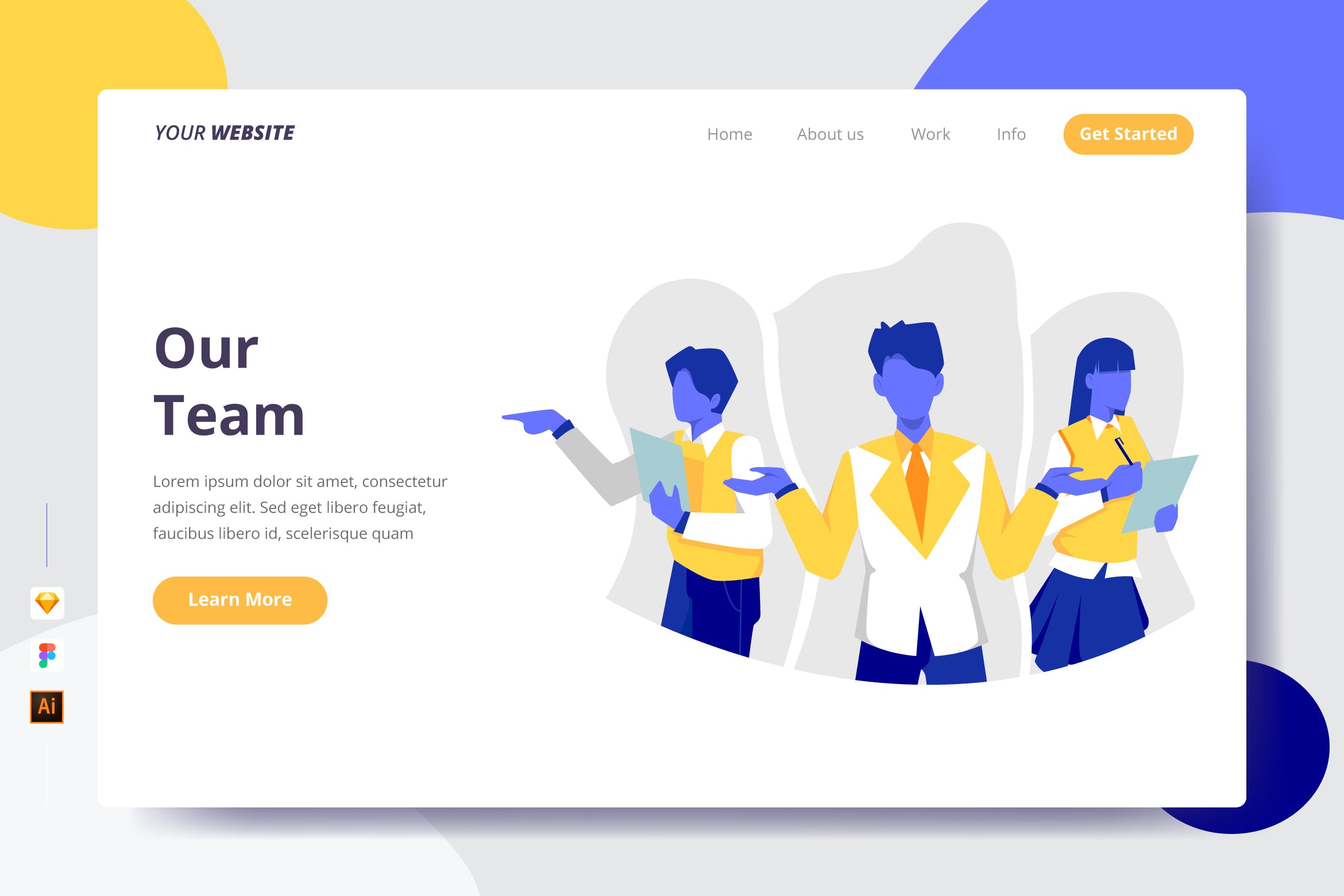 工作团队矢量插画网站着陆页设计素材库精选模板 Our Team – Landing Page插图