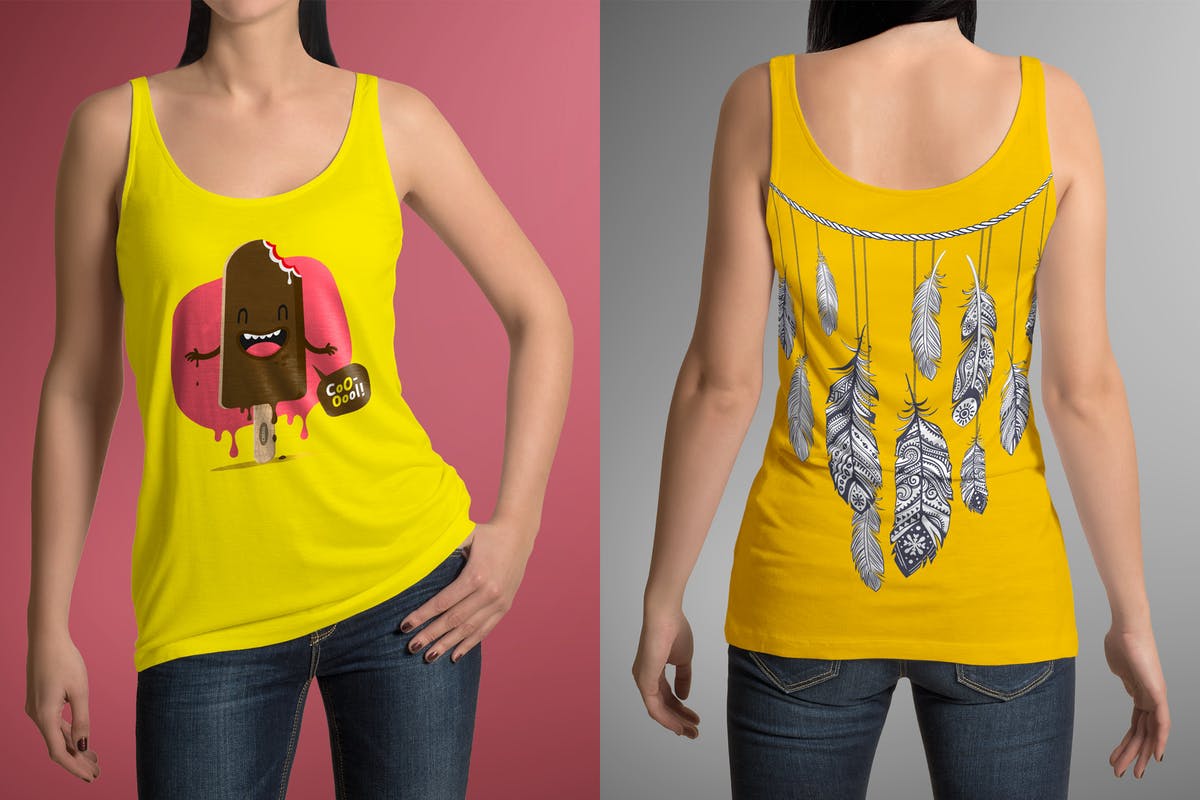 女模特时尚T恤服装样机 T-Shirt Mockup Female Model插图