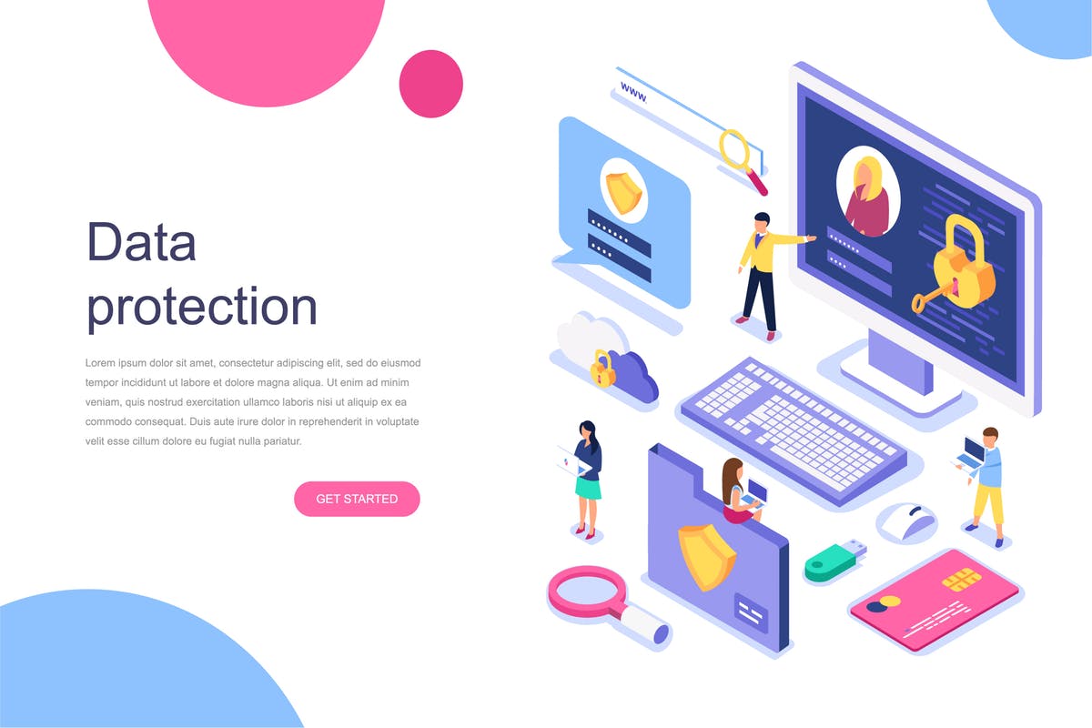 数据安全数据保护等距概念插画 Data Protection Isometric Concept插图