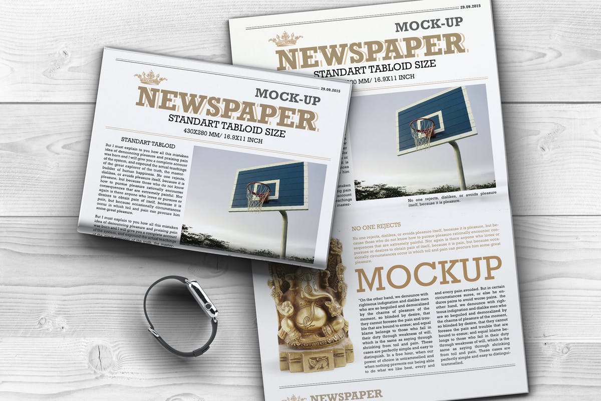 新闻报纸版式设计样机模板 Newspaper Mock-up插图