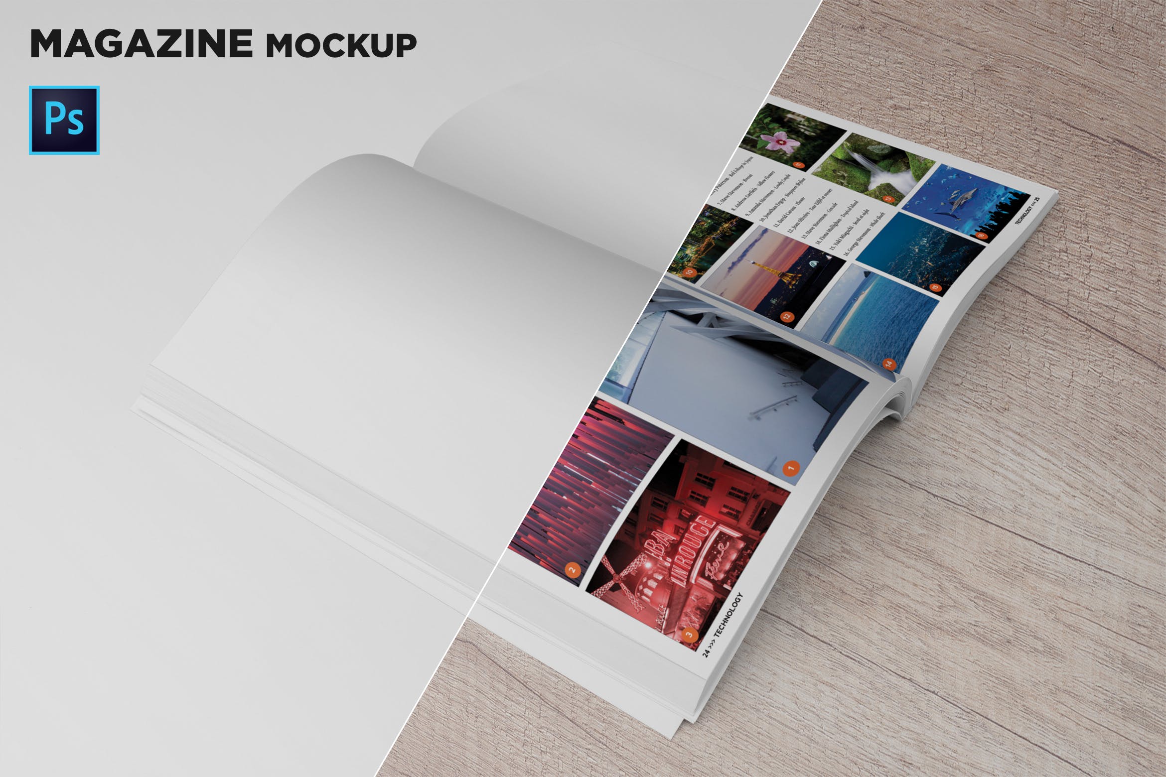 杂志内页排版设计45度角预览样机素材库精选 Magazine Mockup 45 Degree插图