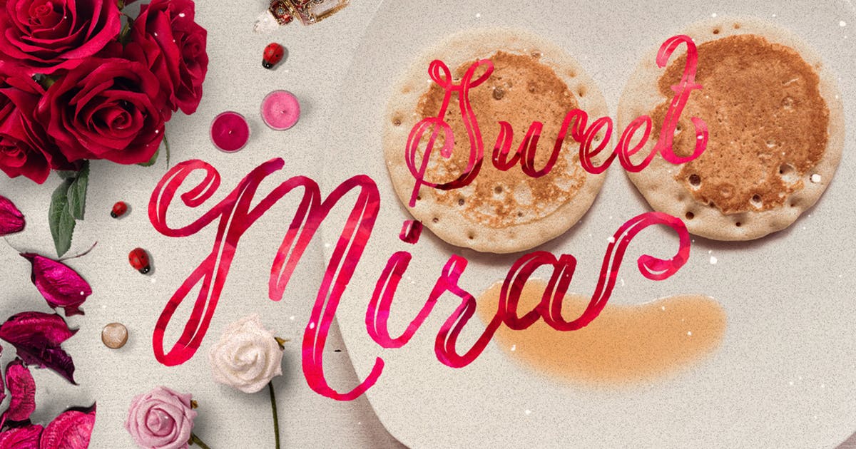 水彩丝带花饰手写英文字体下载 Miraamp; graphic watercoloramp; swirls