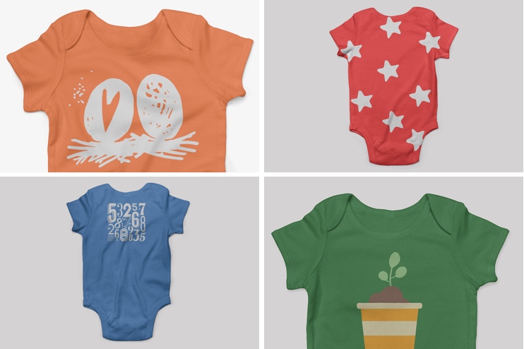 婴儿连体衣印花图案设计效果图样机套装 Baby Rib One Piece Mockup Pack插图