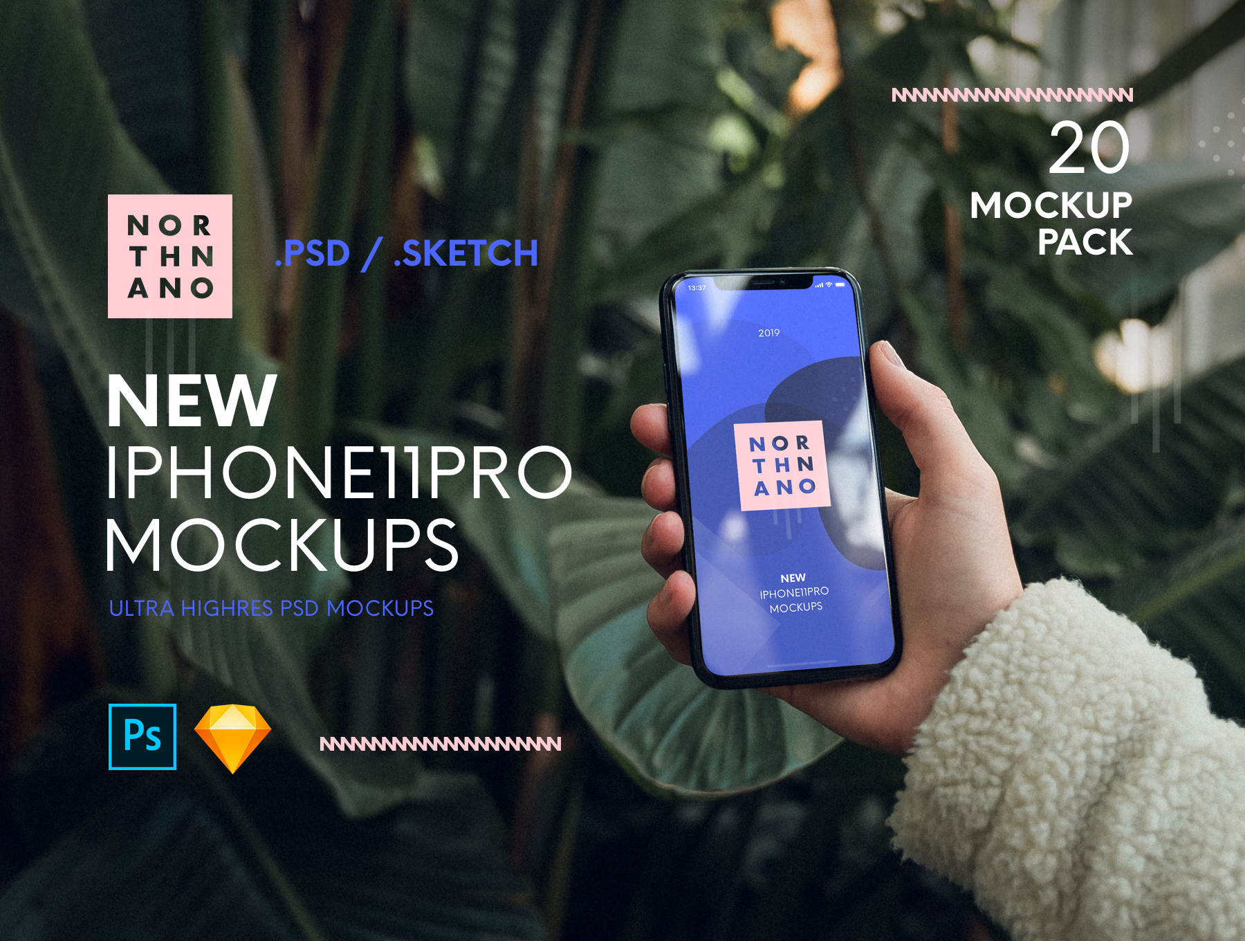 像素设计下午茶：暗夜绿iPhone 11 Pro展示样机套装[Psd /Sketch]