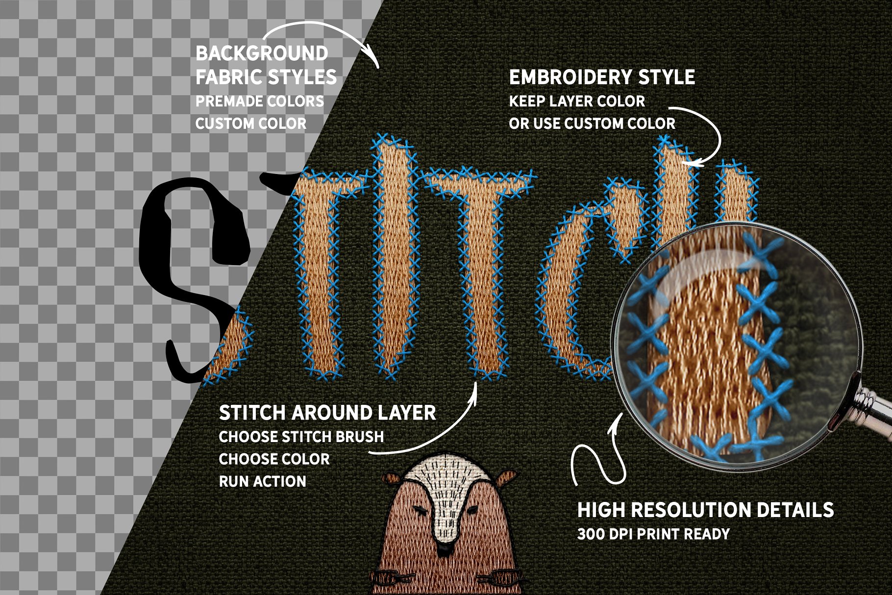 裁缝缝线效果PS笔刷 STITCH Effect Photoshop Tooklit插图(1)