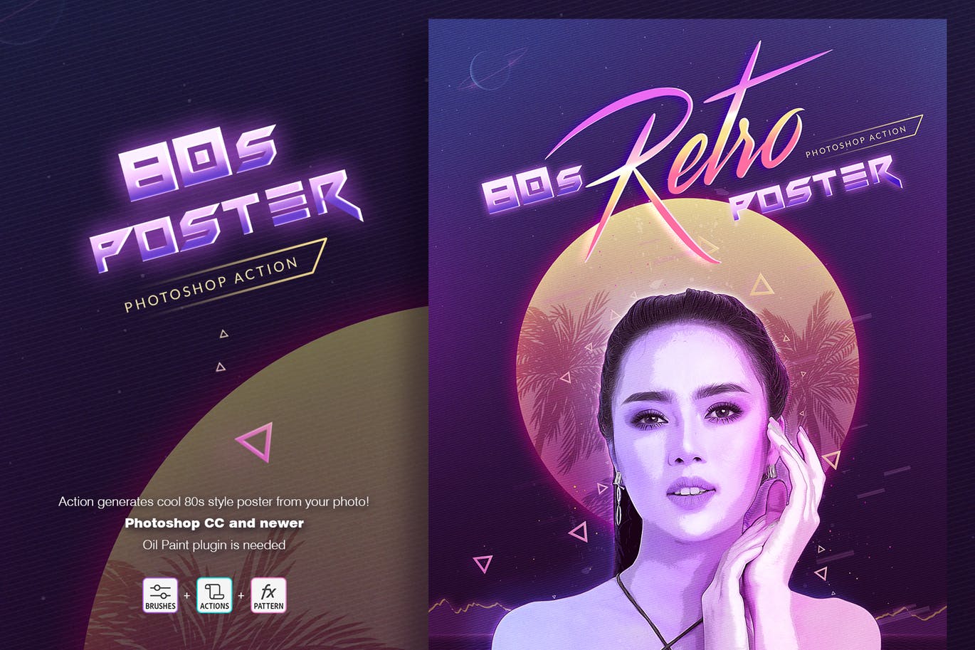 80年代复古风格海报设计样式PS动作 80s Retro Poster Action插图