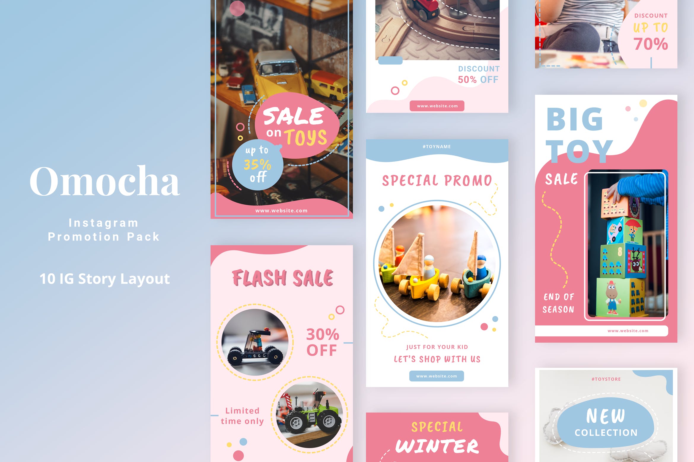 儿童玩具品牌Instagram广告设计模板素材库精选 Omocha – Instagram Story Pack插图