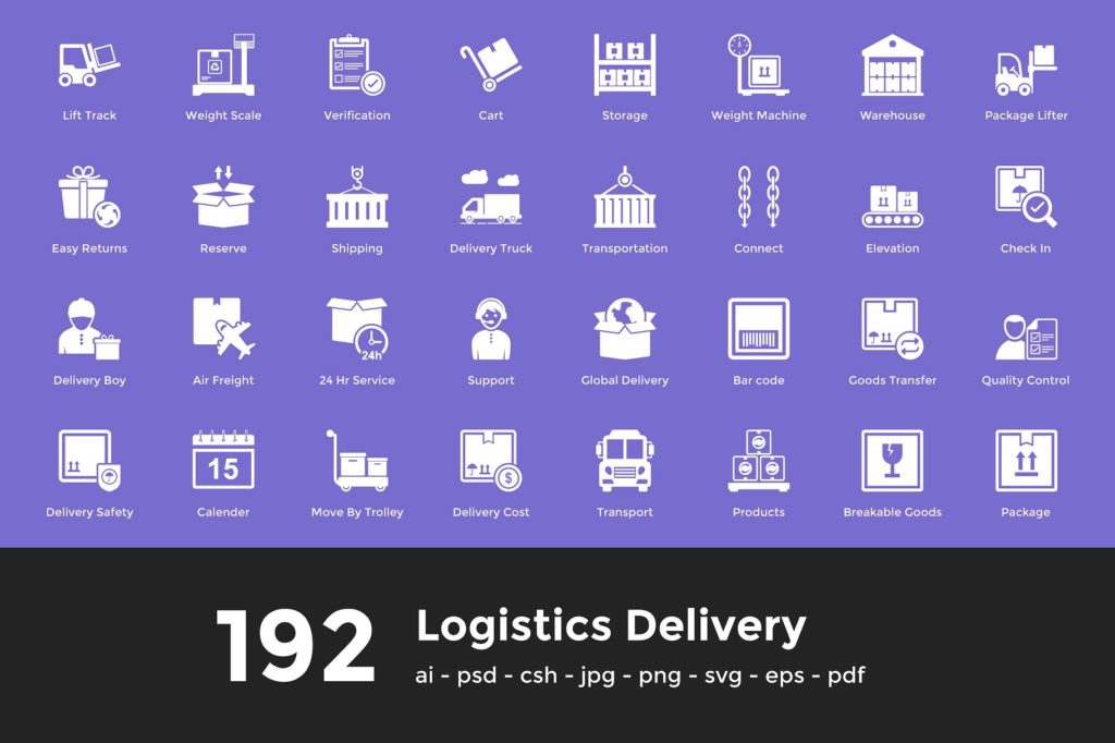 192枚物流行业矢量图标合集[AI，EPS，JPG，PSD，CSH，SVG，PNG]插图