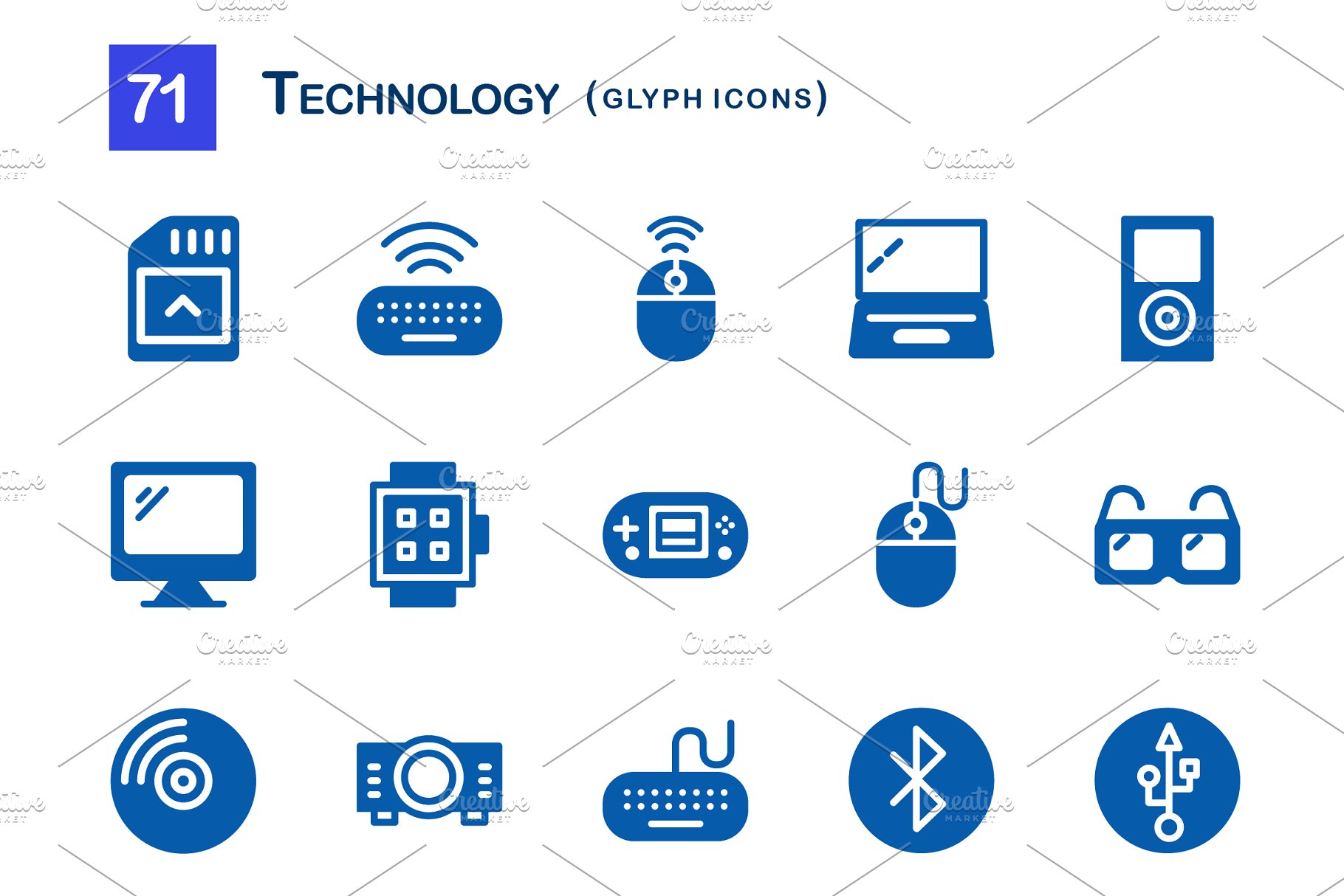 71个科技主题象形写意文字图标 71 Technology Glyph Icons插图(1)