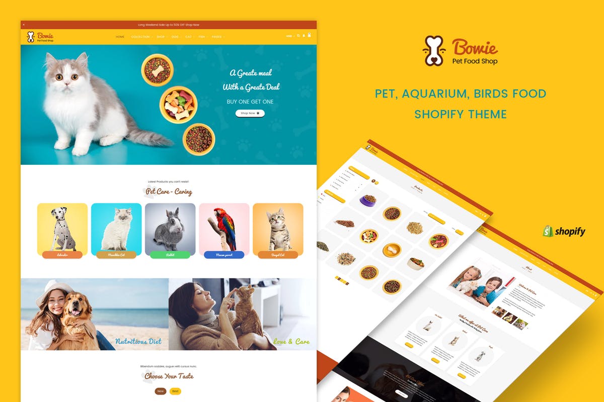 宠物食品网上商城Shopify主题模板素材库精选 Bowie | Pet, Aquarium, Birds Food, Live Shopify插图