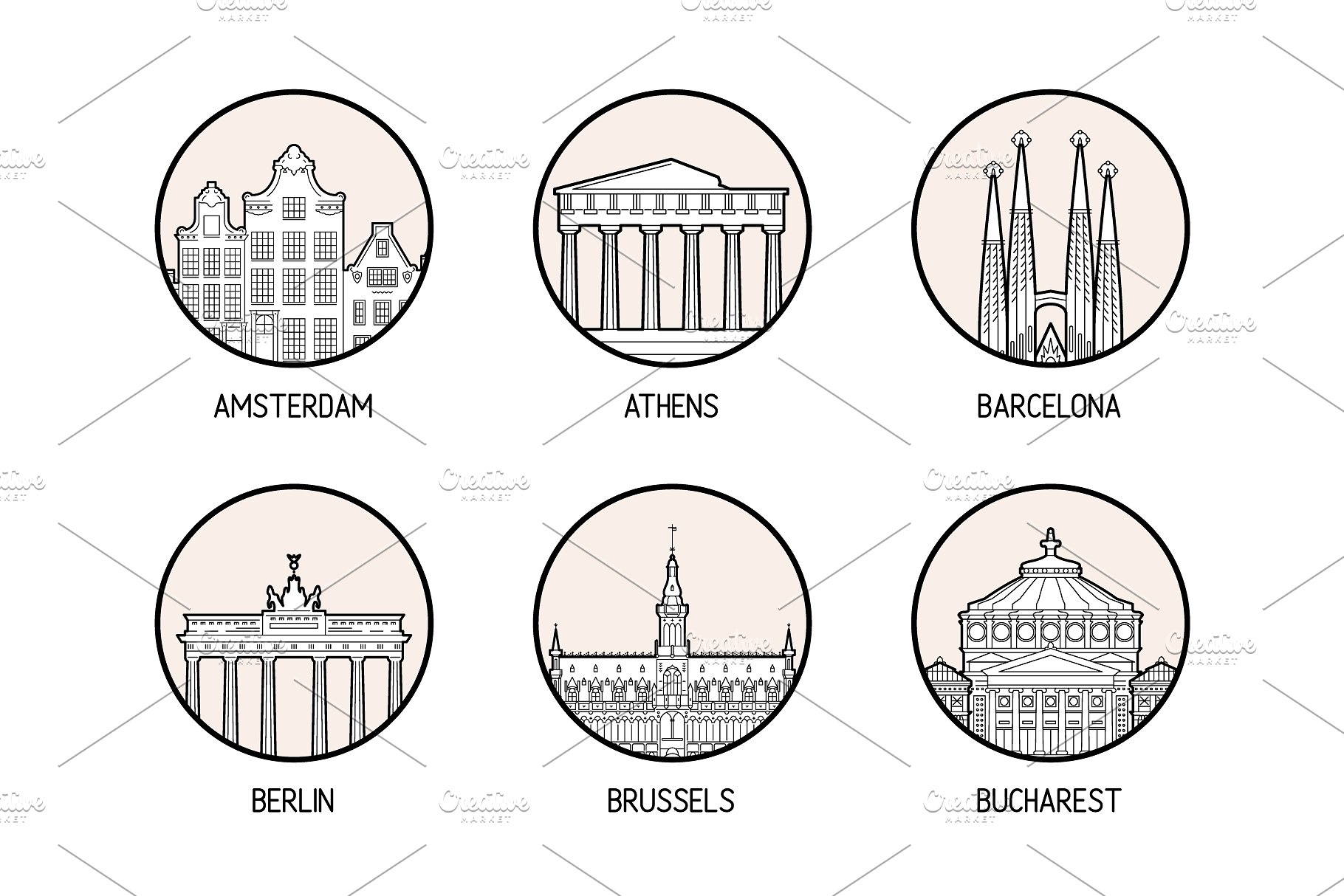30个欧洲城市的徽章图标集合 Icons of 30 European cities插图(2)