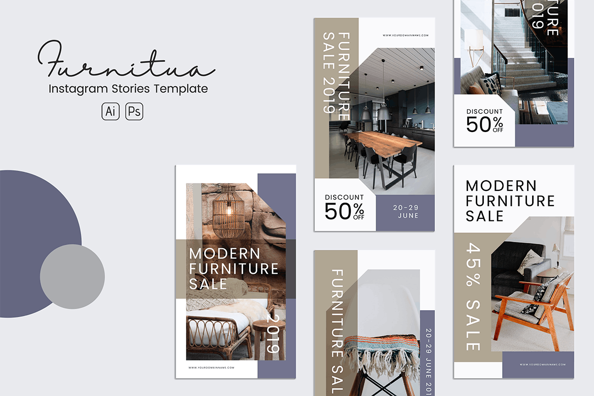 家具品牌故事推广Instagram社交推广设计素材PSD&AI模板素材库精选 Furniture Instagram Stories PSD & AI Template插图(4)