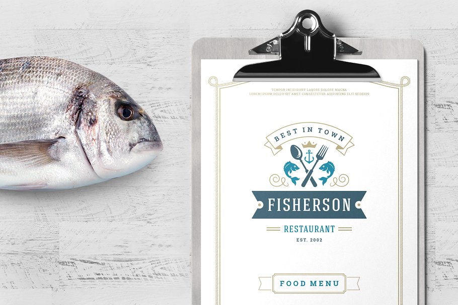 海鲜餐厅菜单模板&店招模板 Seafood Menu Template and Logo插图(3)