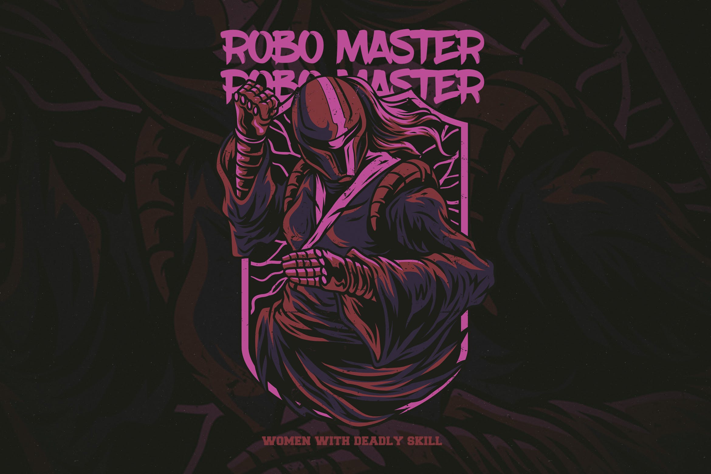 T恤印花图案设计-机器人大师矢量插画素材库精选 Robo Master T-Shirt Design插图