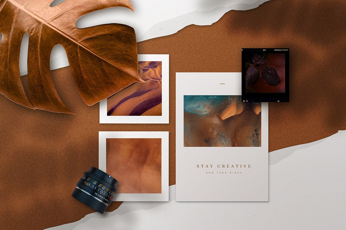 创意设计多媒介预览样机模板 Copper Realistic Moodboard Mockups插图(2)