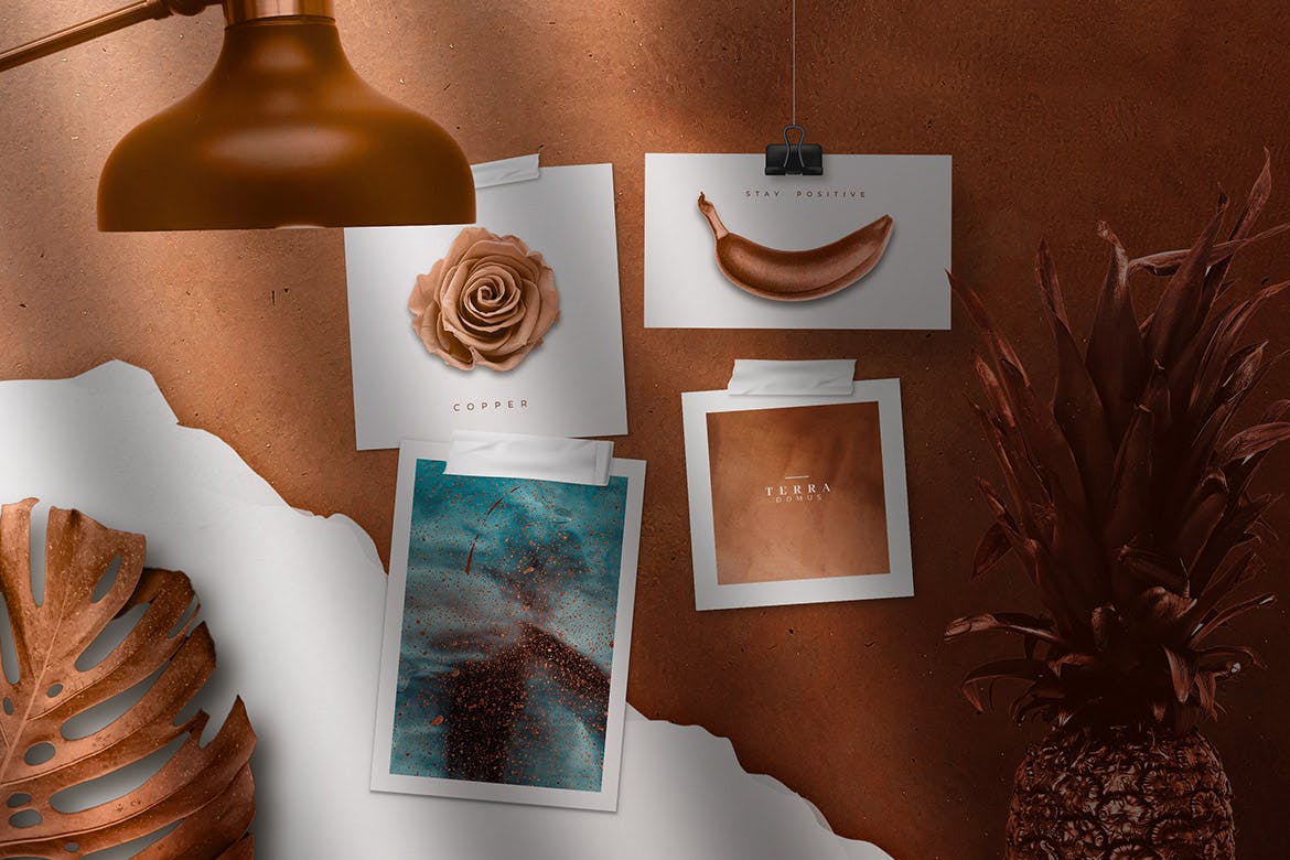 创意设计多媒介预览样机模板 Copper Realistic Moodboard Mockups插图(5)