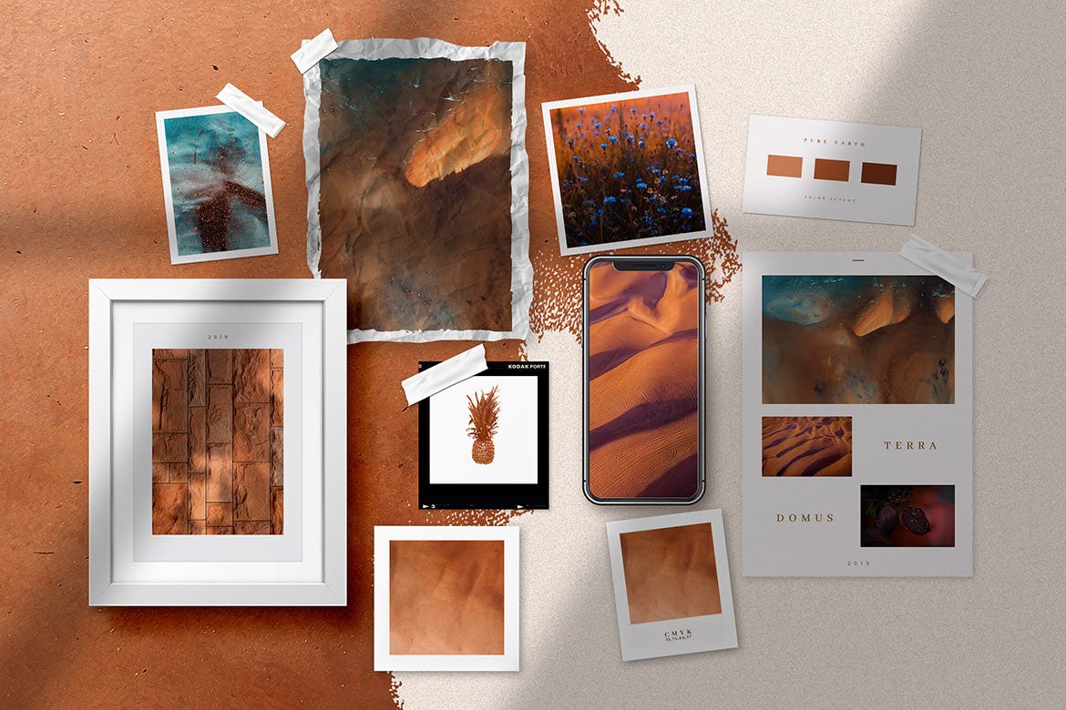 创意设计多媒介预览样机模板 Copper Realistic Moodboard Mockups插图(8)