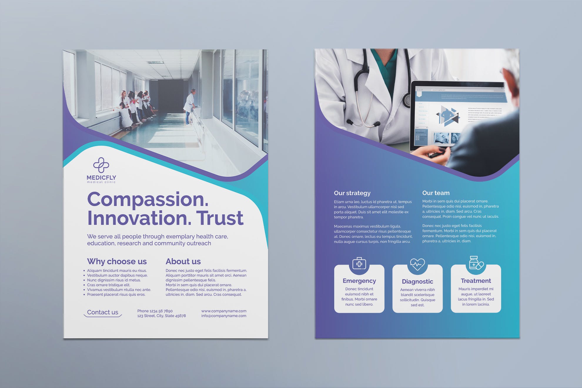 私人诊所/医院双页宣传单设计模板 Medical Clinic Flyer插图(1)