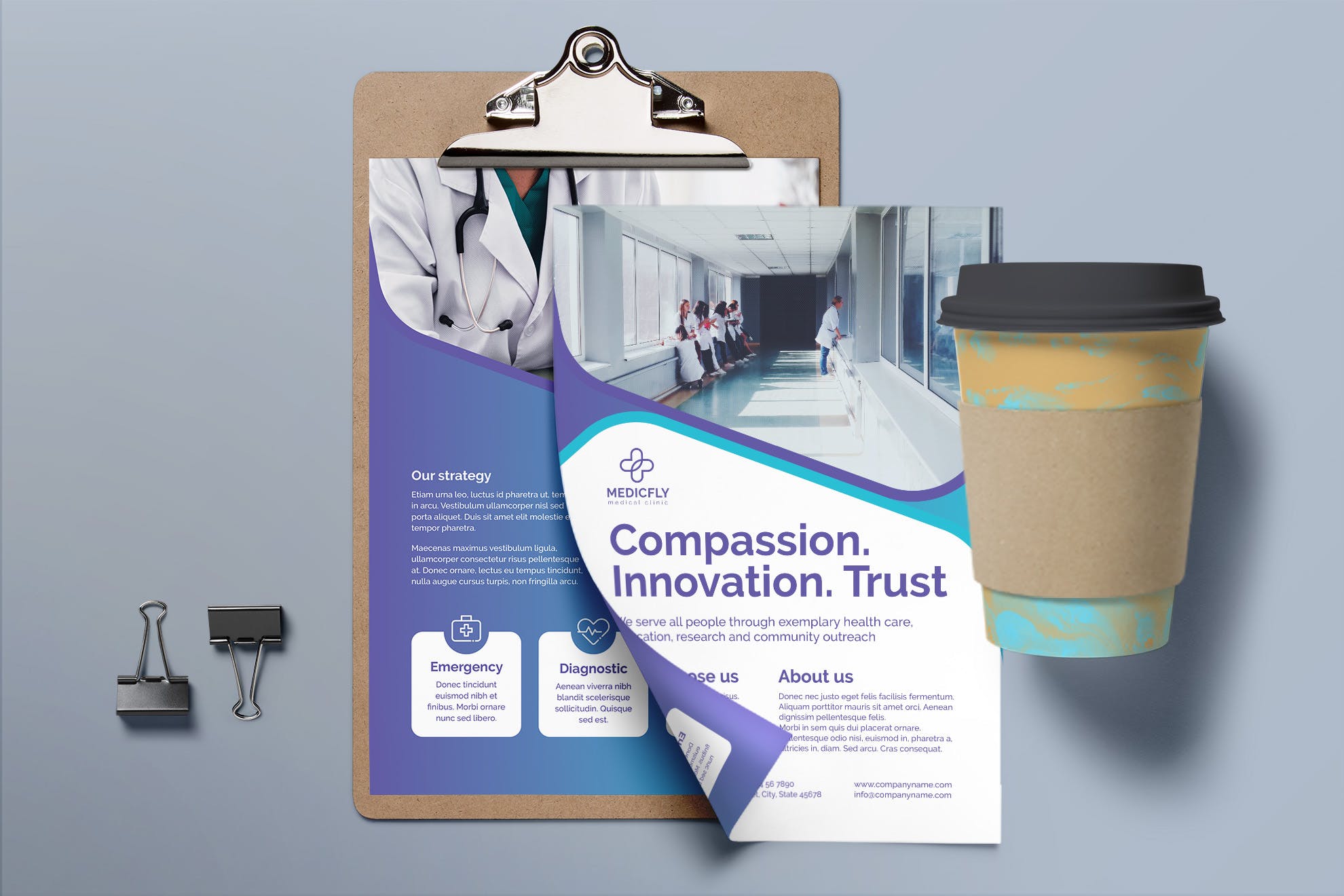 私人诊所/医院双页宣传单设计模板 Medical Clinic Flyer插图(2)