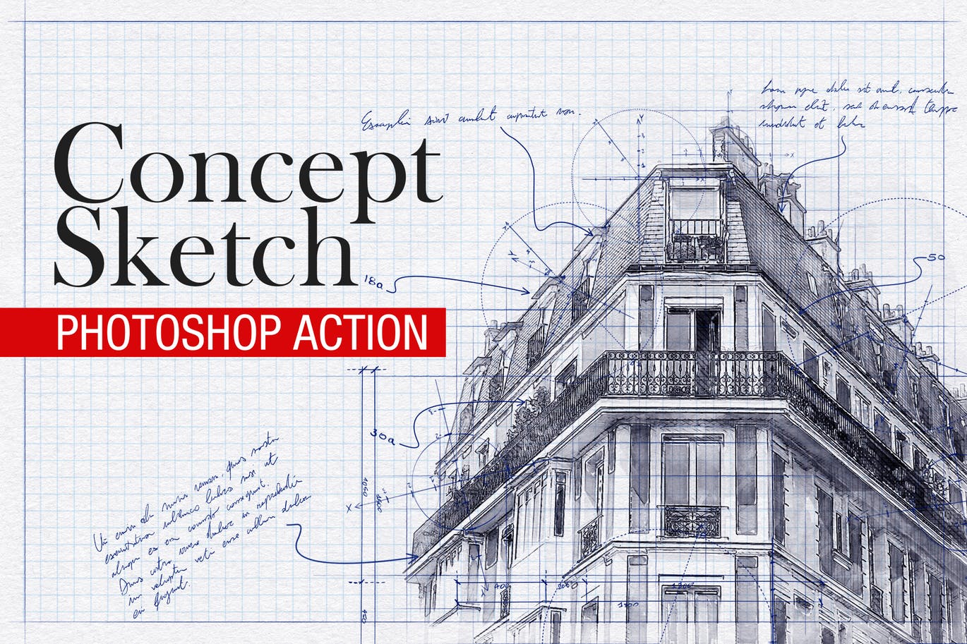 建筑工程设计素描效果图一键生成PS动作 Concept Sketch – Photoshop Action插图
