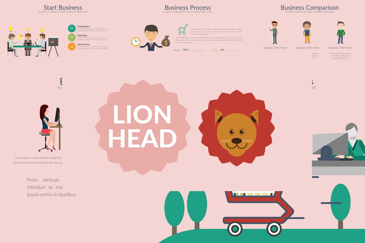 卡通可爱设计风格PPT演示文稿PPT模板 LIONHEAD Powerpoint Template插图