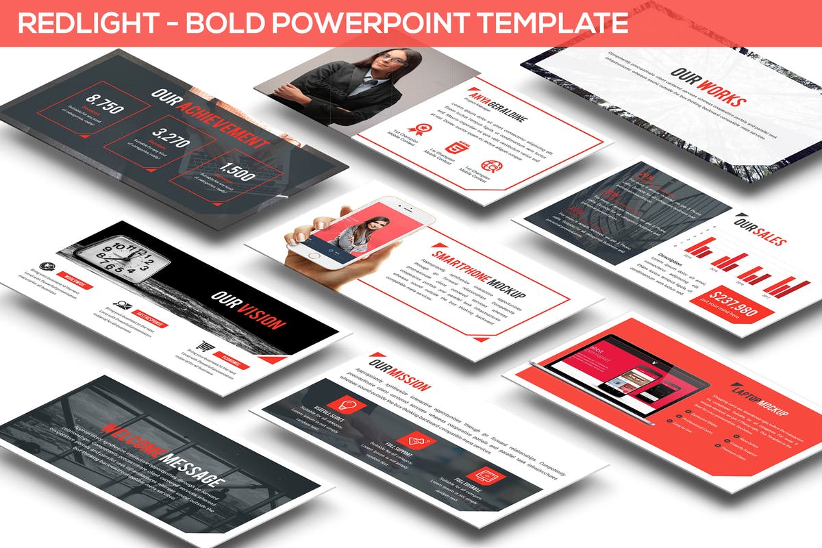 企业对外宣传介绍PPT幻灯片设计模板 Redlight – Bold Powerpoint Template插图