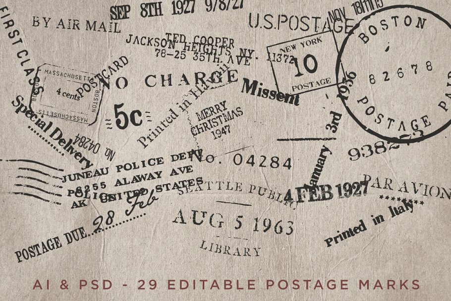 复古邮票印章效果图层样式PSD分层模板 Old Stamping Ground – Smart PSD插图(2)