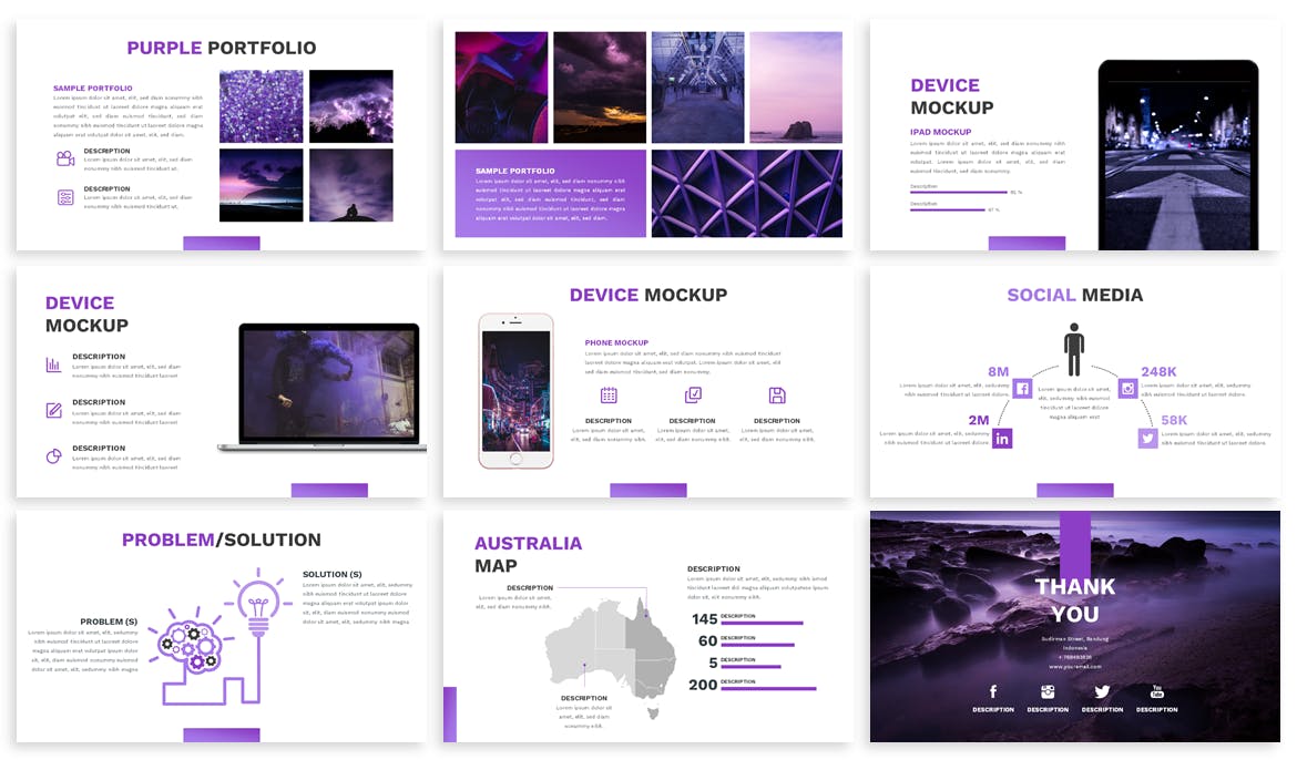 紫色配色风格企业宣讲会公司介绍PPT模板 Purple – Business Powerpoint Template插图(3)