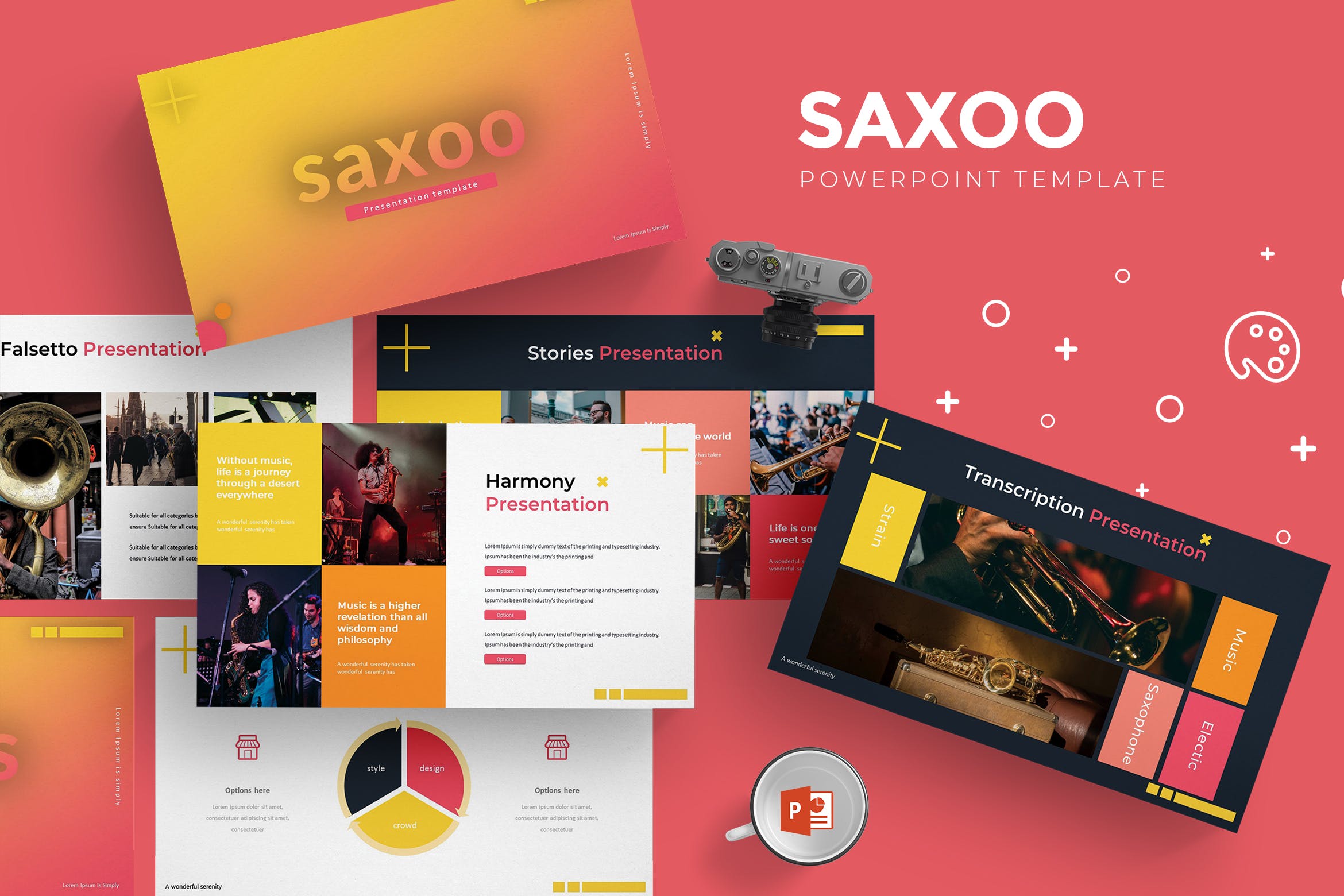 乐队音乐表演活动策划PPT幻灯片模板 Saxoo#8211; Powerpoint Template