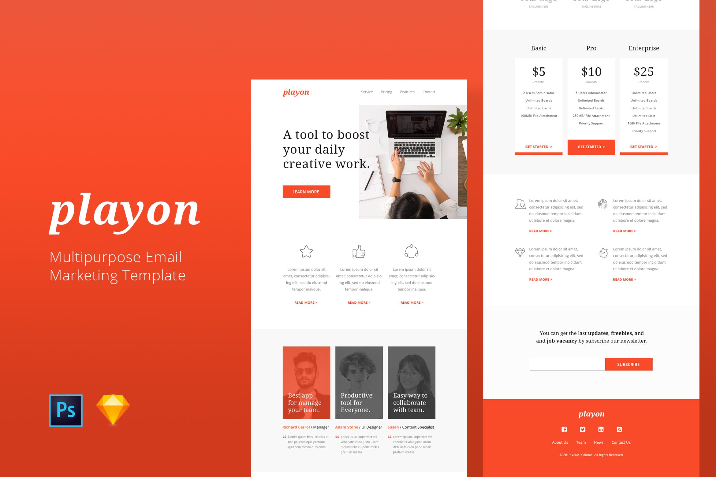 多用途邮件营销邮件订阅网站设计模板 Playon – Email Newsletter Template插图