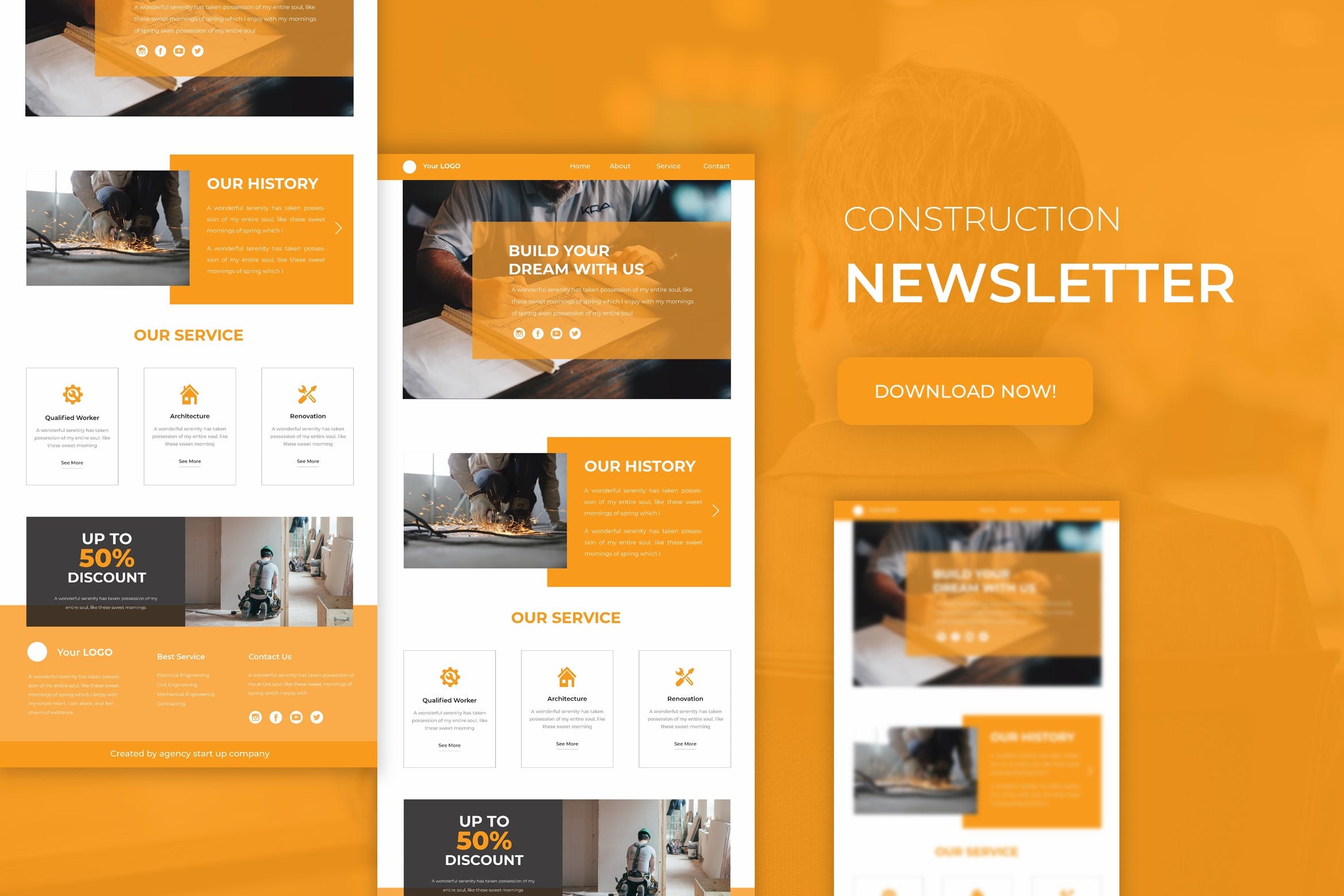 建筑公司品牌推广邮件订阅设计模板 Construction | Newsletter Template插图