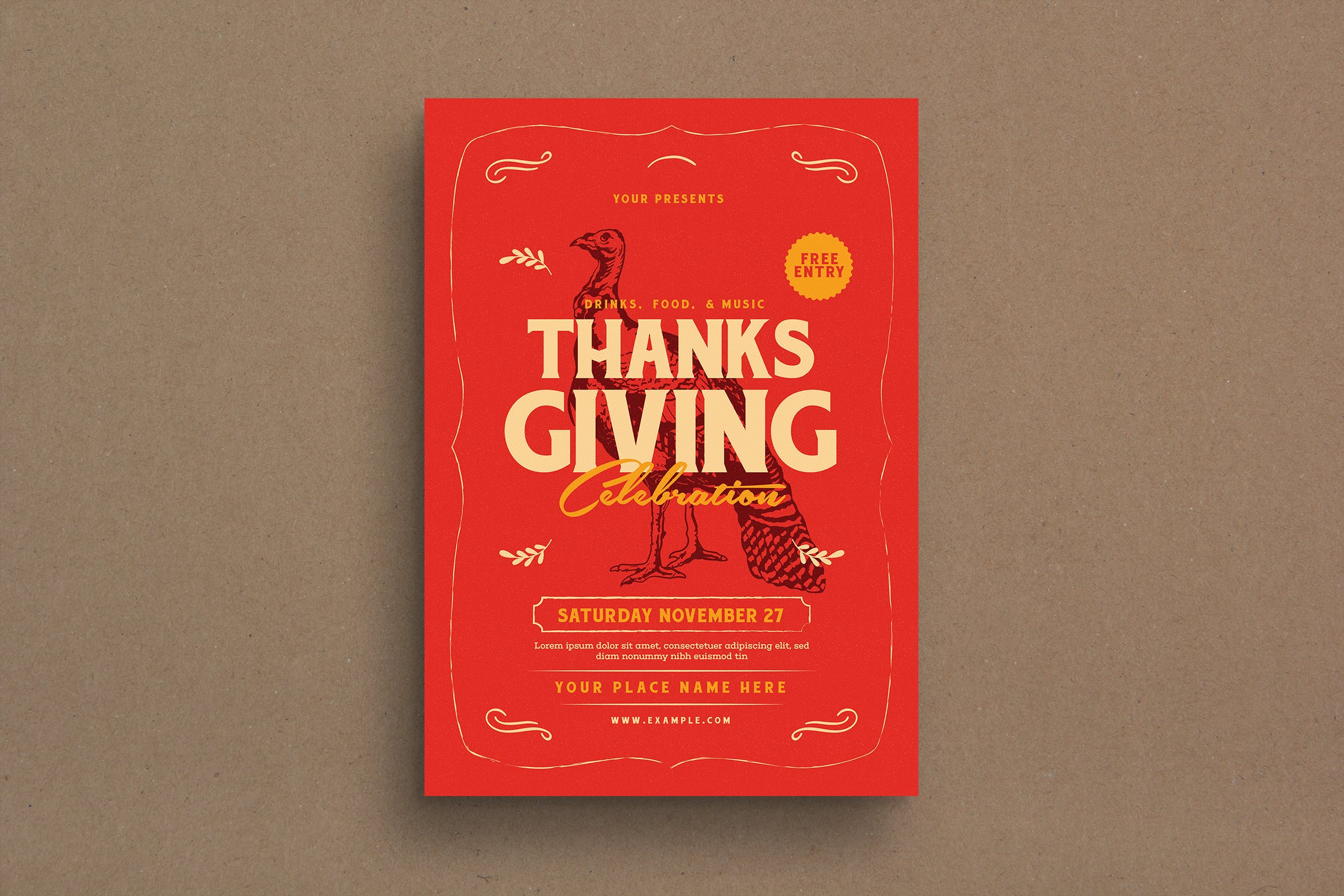 感恩节主题活动美食派对海报传单设计模板 Thanksgiving Event Flyer插图