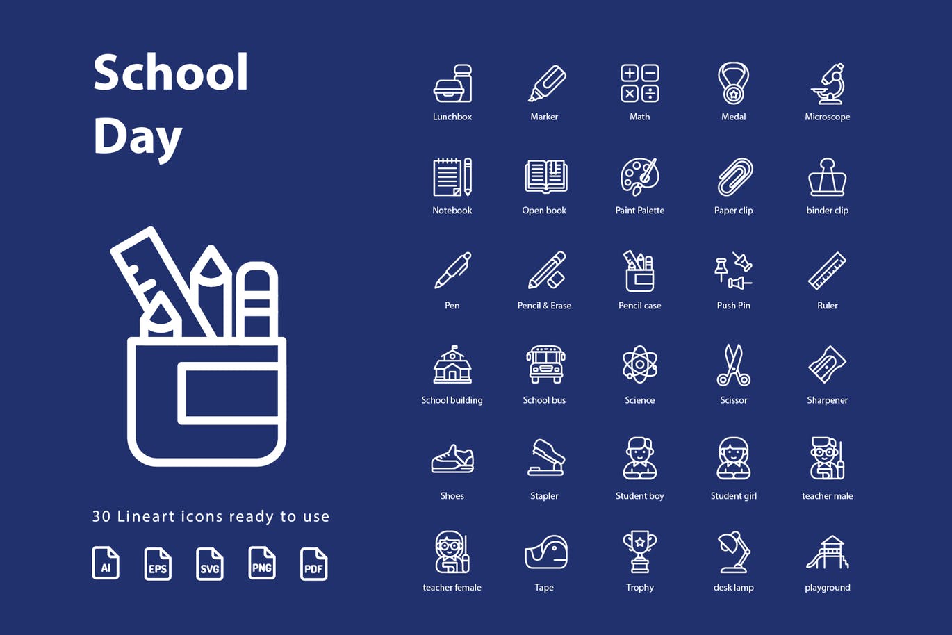 校园日教育主题线性图标矢量图标素材 School Day (Line)插图(2)