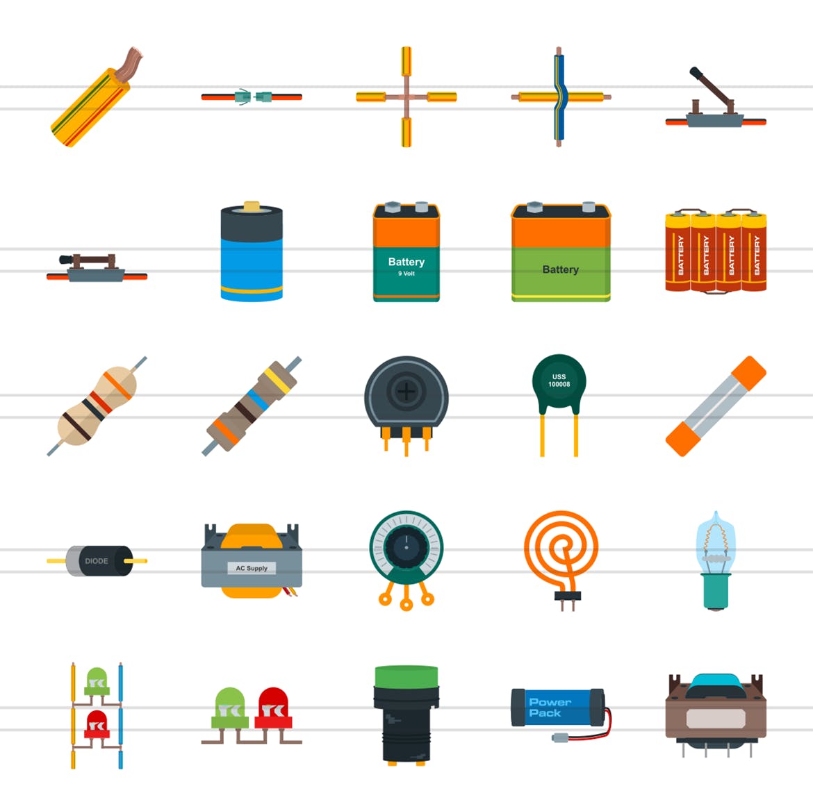 50枚电路线路板主题扁平化彩色矢量素材库精选图标 50 Electric Circuits Flat Multicolor Icons插图(1)