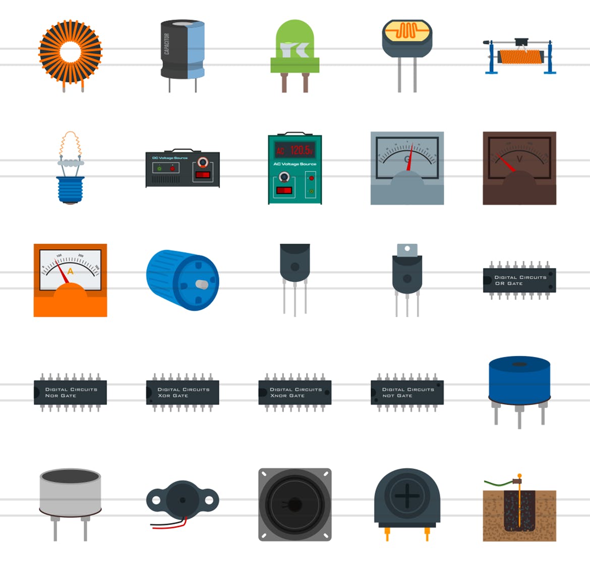 50枚电路线路板主题扁平化彩色矢量素材库精选图标 50 Electric Circuits Flat Multicolor Icons插图(2)